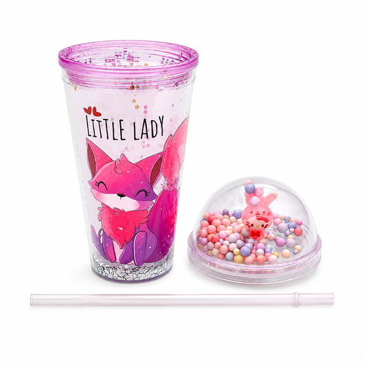Little Lady Tilki Desenli Küre Kapaklı Pipetli Bardak