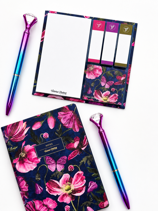 Çiçekli Defter ve Post-it Seti