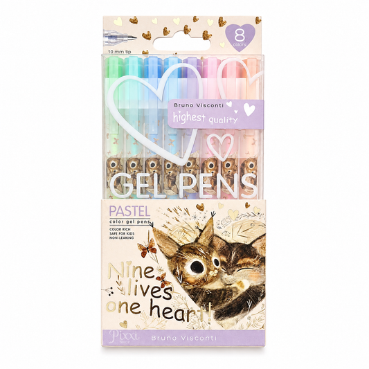 Kedi Desenli Pastel Jel Kalem Seti – 8 Renk