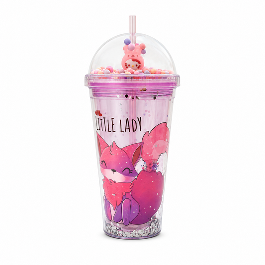 Little Lady Tilki Desenli Küre Kapaklı Pipetli Bardak