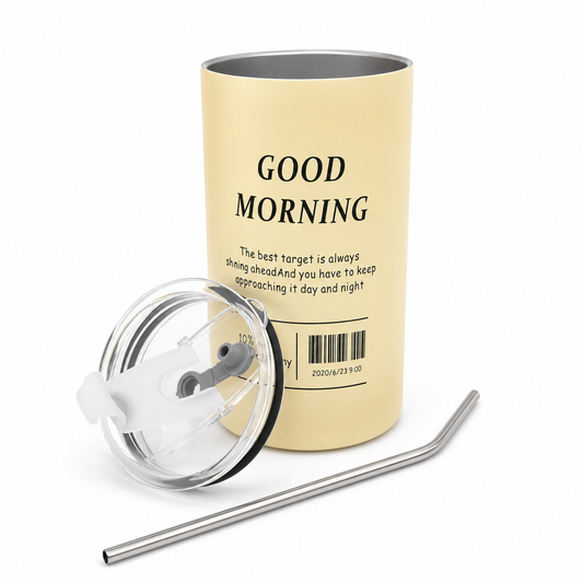 Good Morning Kapaklı Çelik Bardak ve Metal Pipet