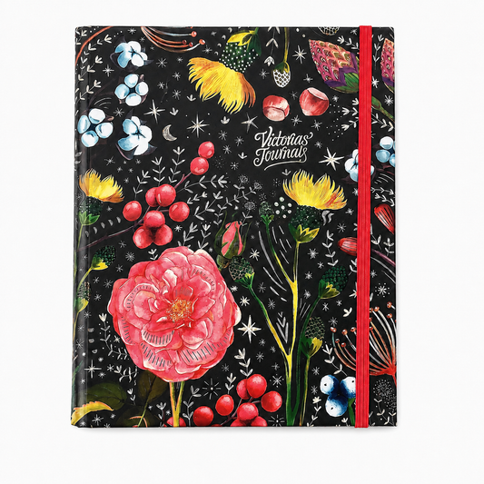 Gece Bahçesi Çiçek Desenli Lastikli Defter