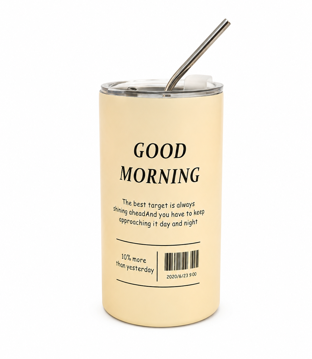 Good Morning Kapaklı Çelik Bardak ve Metal Pipet